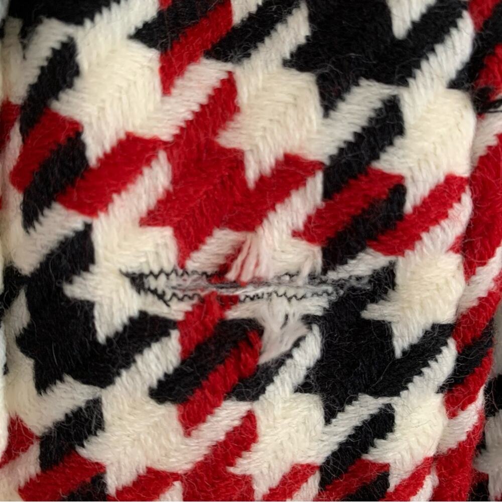Last Kiss Vintage 90's Red Black Houndstooth Double Breasted Pea Coat Large - Picture 9 of 9